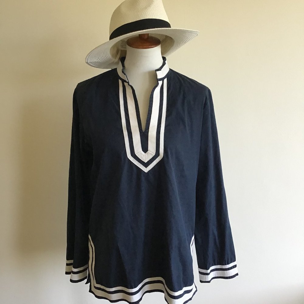 Stretch Blue Button Down Top Shirt Small
